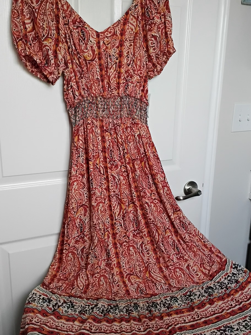 NWT Bohemiam Rust Paisley Multi‎ Colored Smocked-Waist Maxi Dress  Size M
